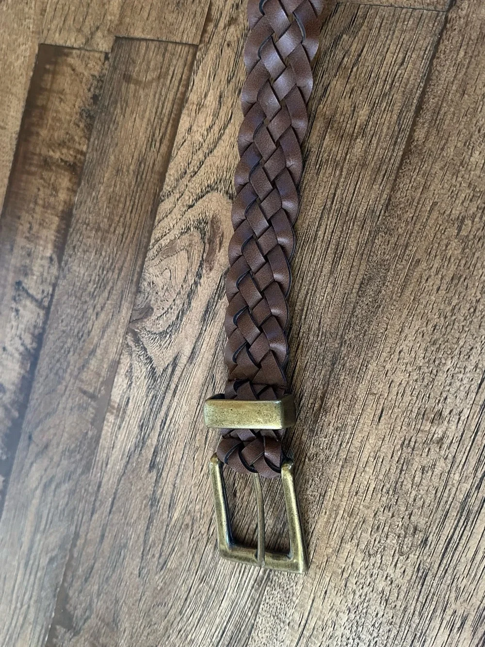 Braided Brown Leather Belt with Antique Brass Buckle - women